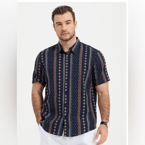 VATPAVE!

Men's Navy Patterned Short Sleeve Shirt